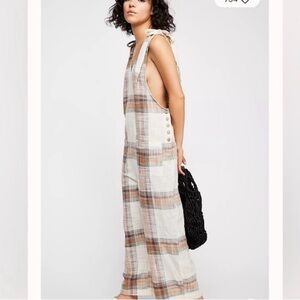 NEW FREE PEOPLE Beige Plaid Don't You Want This Romper Jumpsuit Size S